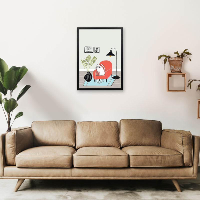 Home Sweet Home Cat Art Print by Pixy Paper A2 White Frame