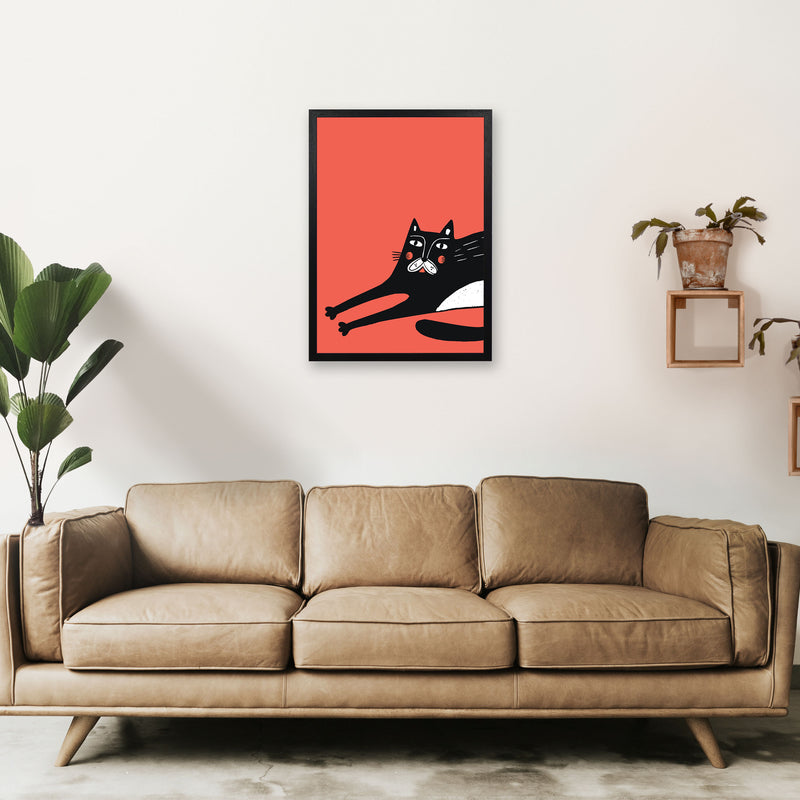 Cat Stretching Art Print by Pixy Paper A2 White Frame