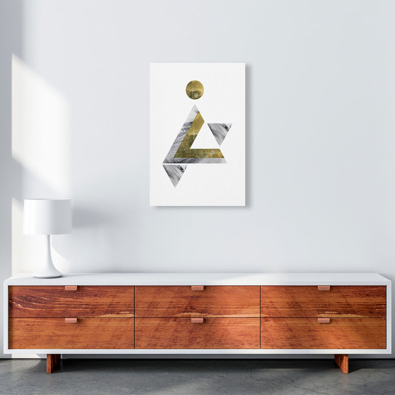 Gold And Grey Triangle With Moon Abstract Modern Print A2 Canvas