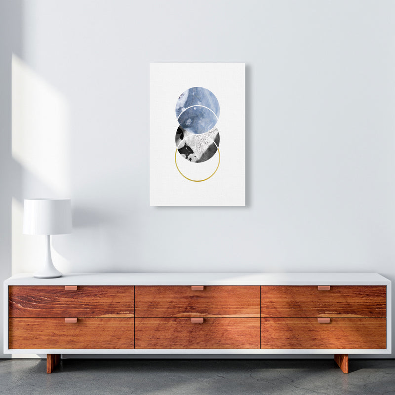 Blue And Gold Abstract Circles Modern Print A2 Canvas