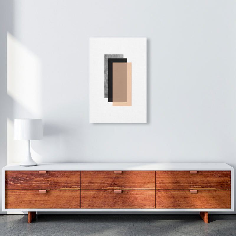 Peach And Black Abstract Rectangles Modern Print A2 Canvas