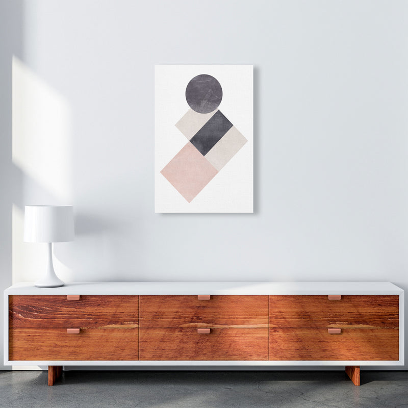 Cotton, Pink And Grey Abstract Squares And Circle Modern Print A2 Canvas
