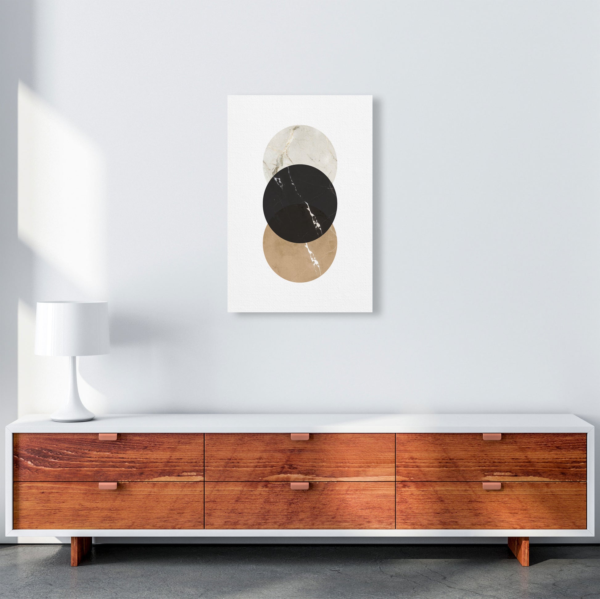 Gold, Beige And Black Marble Abstract Circles Modern Print A2 Canvas