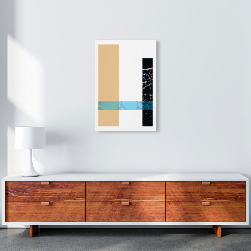 Blue Sand Abstract Rectangles Modern Print A2 Canvas