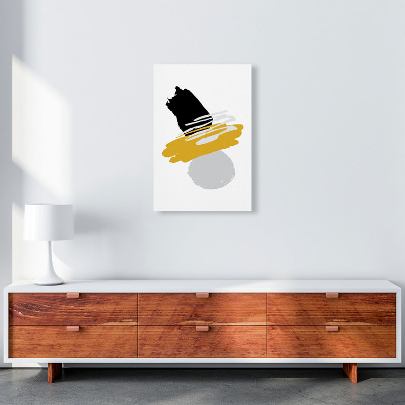 Mustard And Black Abstract Paint Shapes Modern Print A2 Canvas