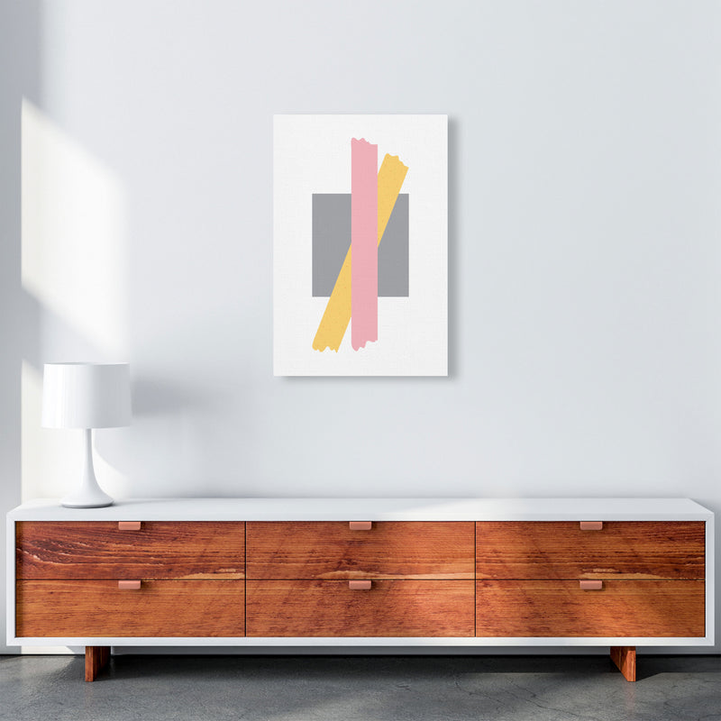 Grey Square With Pink And Yellow Bow Abstract Modern Print A2 Canvas
