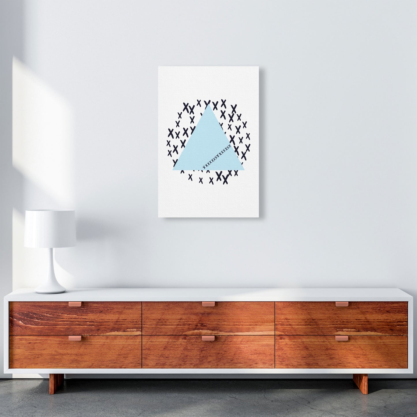 Blue Triangle With Crosses Abstract Modern Print A2 Canvas