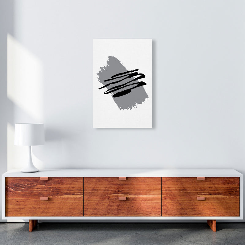 Grey Jaggered Paint Brush Abstract Modern Print A2 Canvas