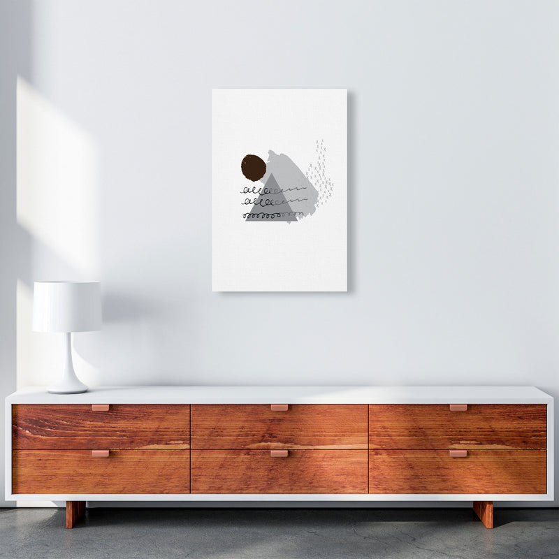 Grey And Black Mountain Sun Abstract Modern Print A2 Canvas
