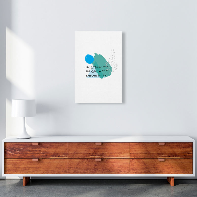 Teal And Blue Mountain Sun Abstract Modern Print A2 Canvas