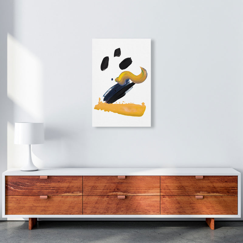 Mustard And Black Abstract Paint Strokes Modern Print A2 Canvas