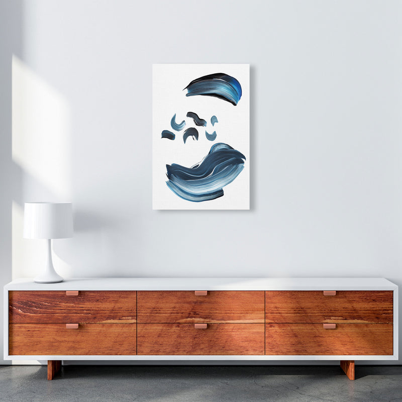 Dark Blue And Grey Abstract Paint Strokes Modern Print A2 Canvas