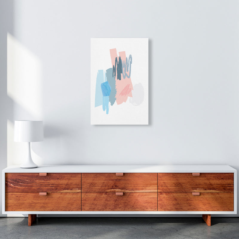 Blue And Pink Abstract Scribbles Modern Print A2 Canvas