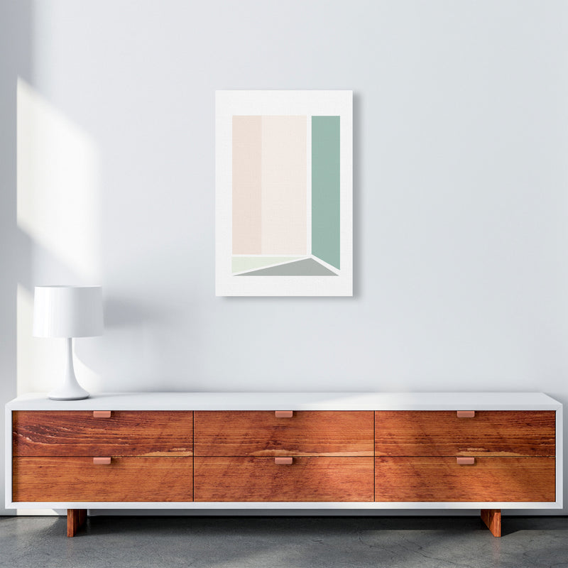 Peach, Green And Grey Abstract Rectangle Modern Print A2 Canvas
