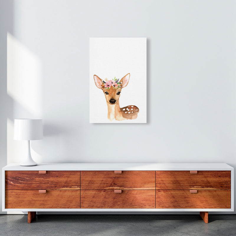 Forest Friends, Floral Cute Deer Modern Print Animal Art Print A2 Canvas