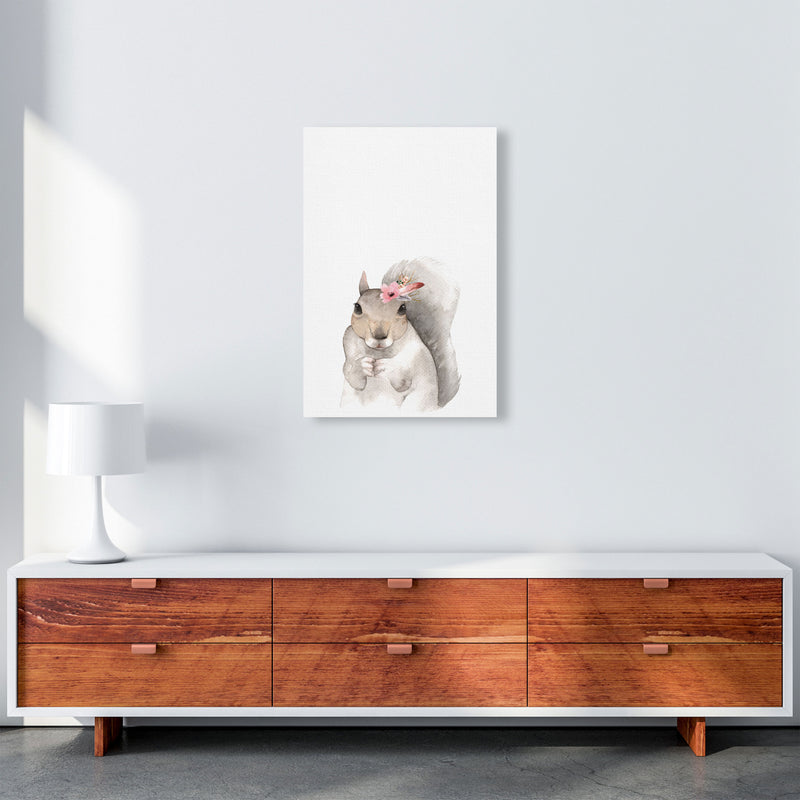 Forest Friends, Floral Cute Squirrel Modern Print Animal Art Print A2 Canvas