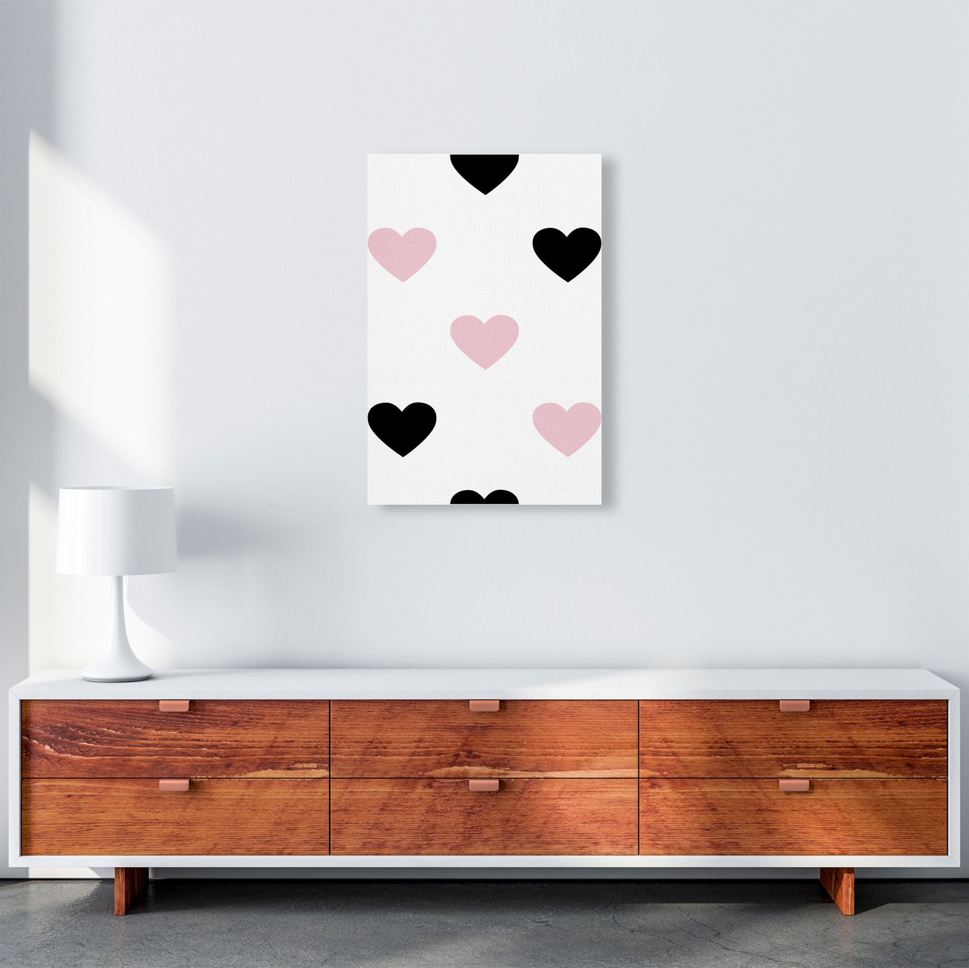 Pink And Black Hearts Modern Print A2 Canvas