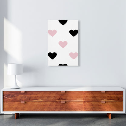 Pink And Black Hearts Modern Print A2 Canvas