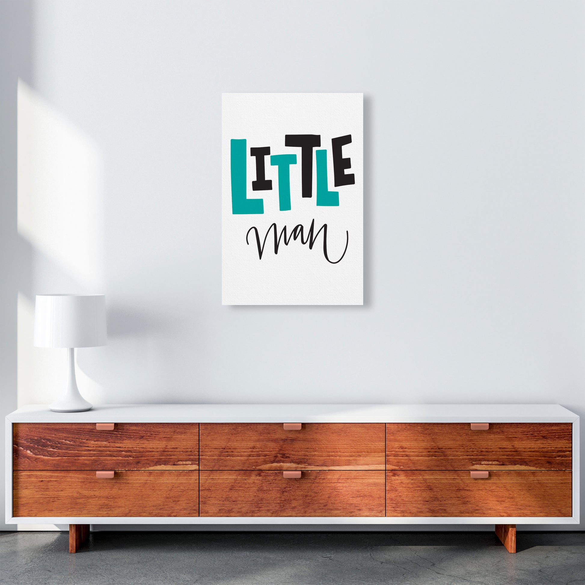 Little Man Teal And Black Framed Nursey Wall Art Print A2 Canvas