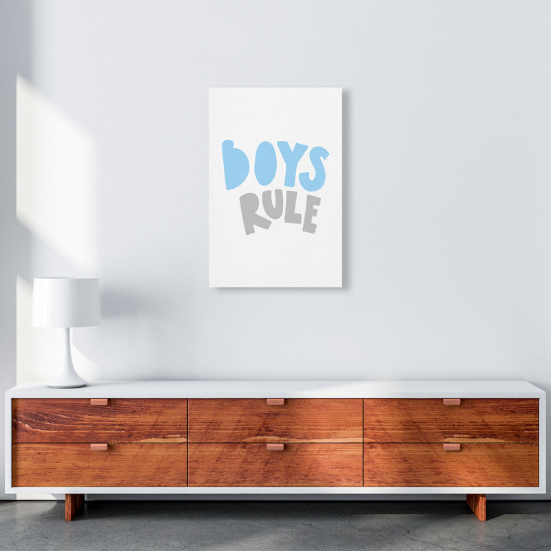 Boys Rule Grey And Light Blue Framed Typography Wall Art Print A2 Canvas
