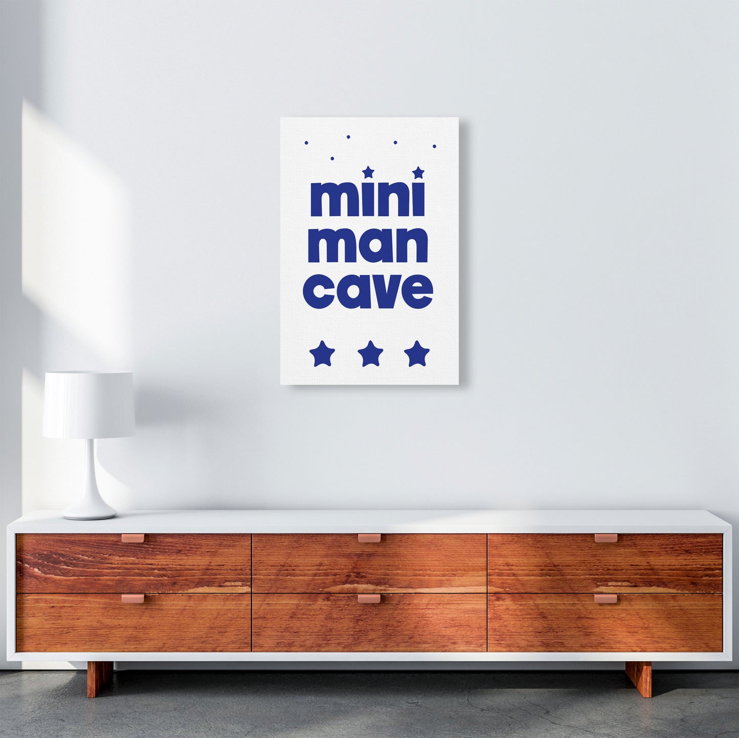 Mini Man Cave Navy Framed Nursey Wall Art Print A2 Canvas