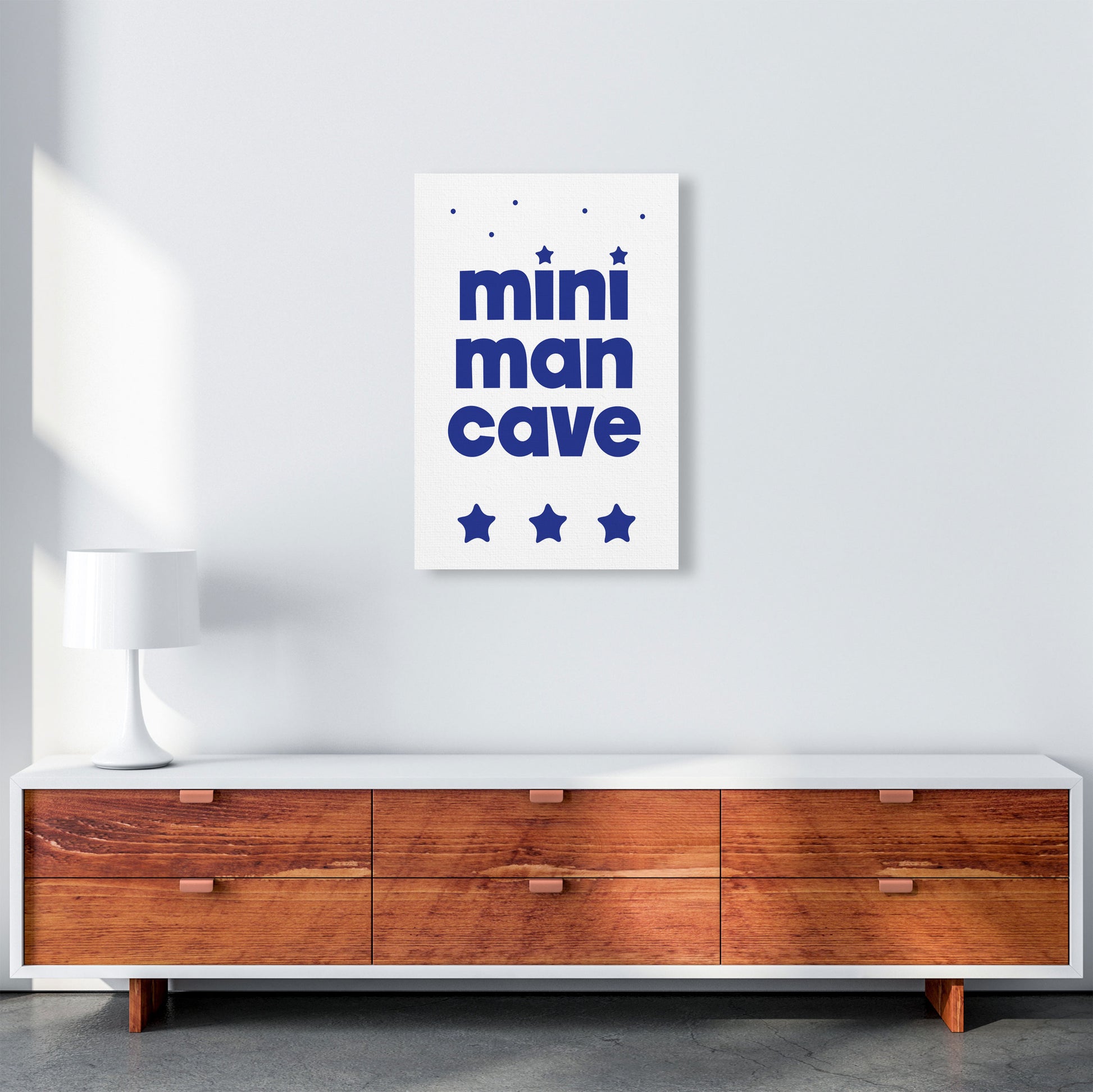 Mini Man Cave Navy Framed Nursey Wall Art Print A2 Canvas
