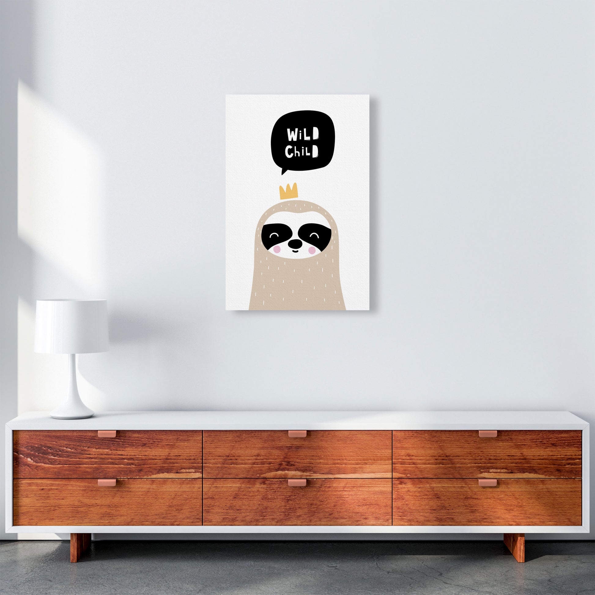 Wild Child Sloth Framed Nursey Wall Art Print A2 Canvas