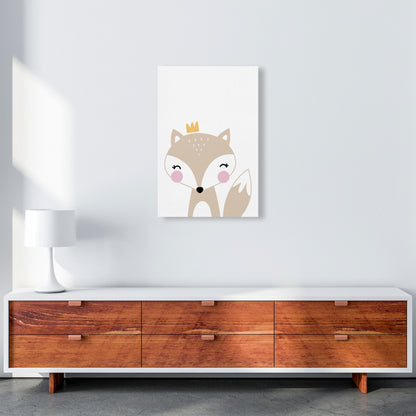 Scandi Beige Fox With Crown Framed Nursey Wall Art Print A2 Canvas