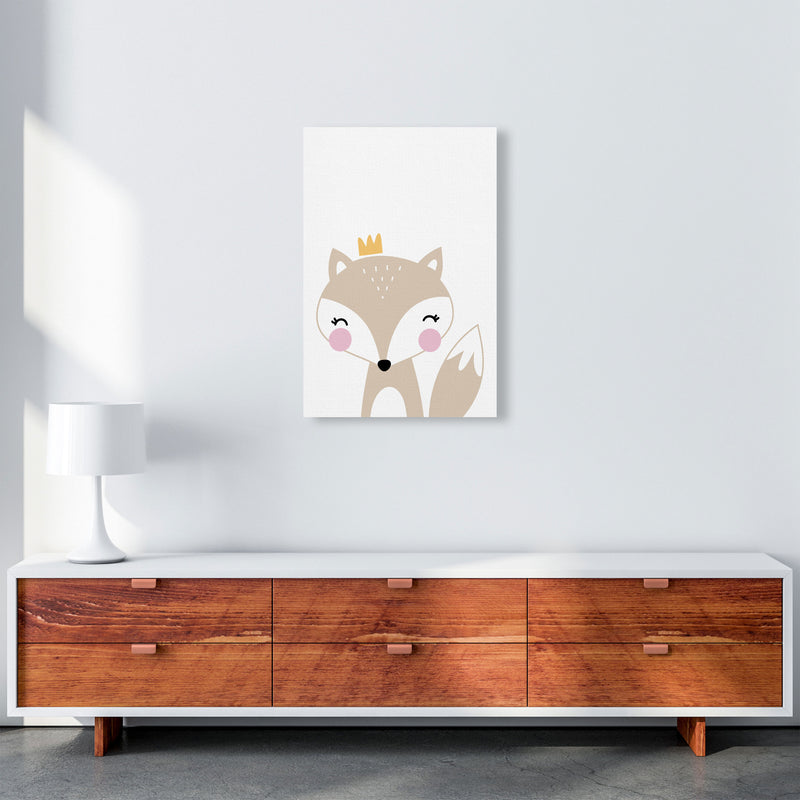 Scandi Beige Fox With Crown Framed Nursey Wall Art Print A2 Canvas