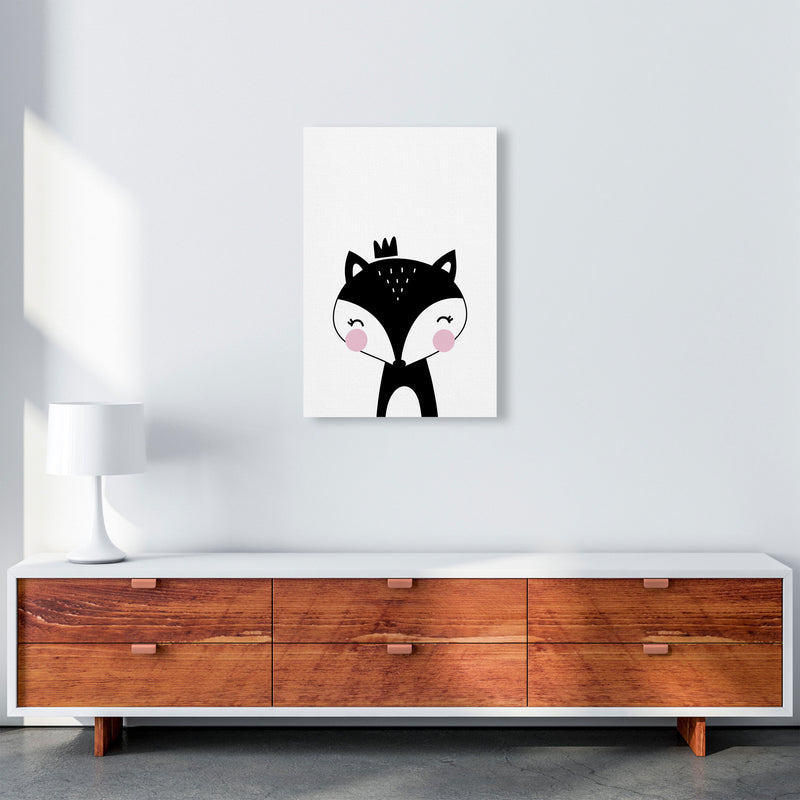 Scandi Black Fox With Crown Framed Nursey Wall Art Print A2 Canvas