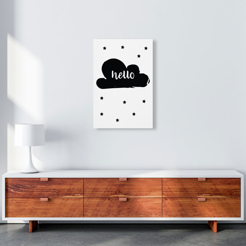 Hello Cloud Black Framed Nursey Wall Art Print A2 Canvas