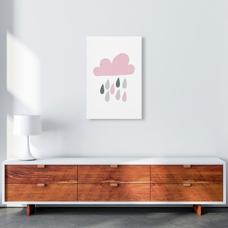 Pink And Grey Rain Cloud Framed Nursey Wall Art Print A2 Canvas