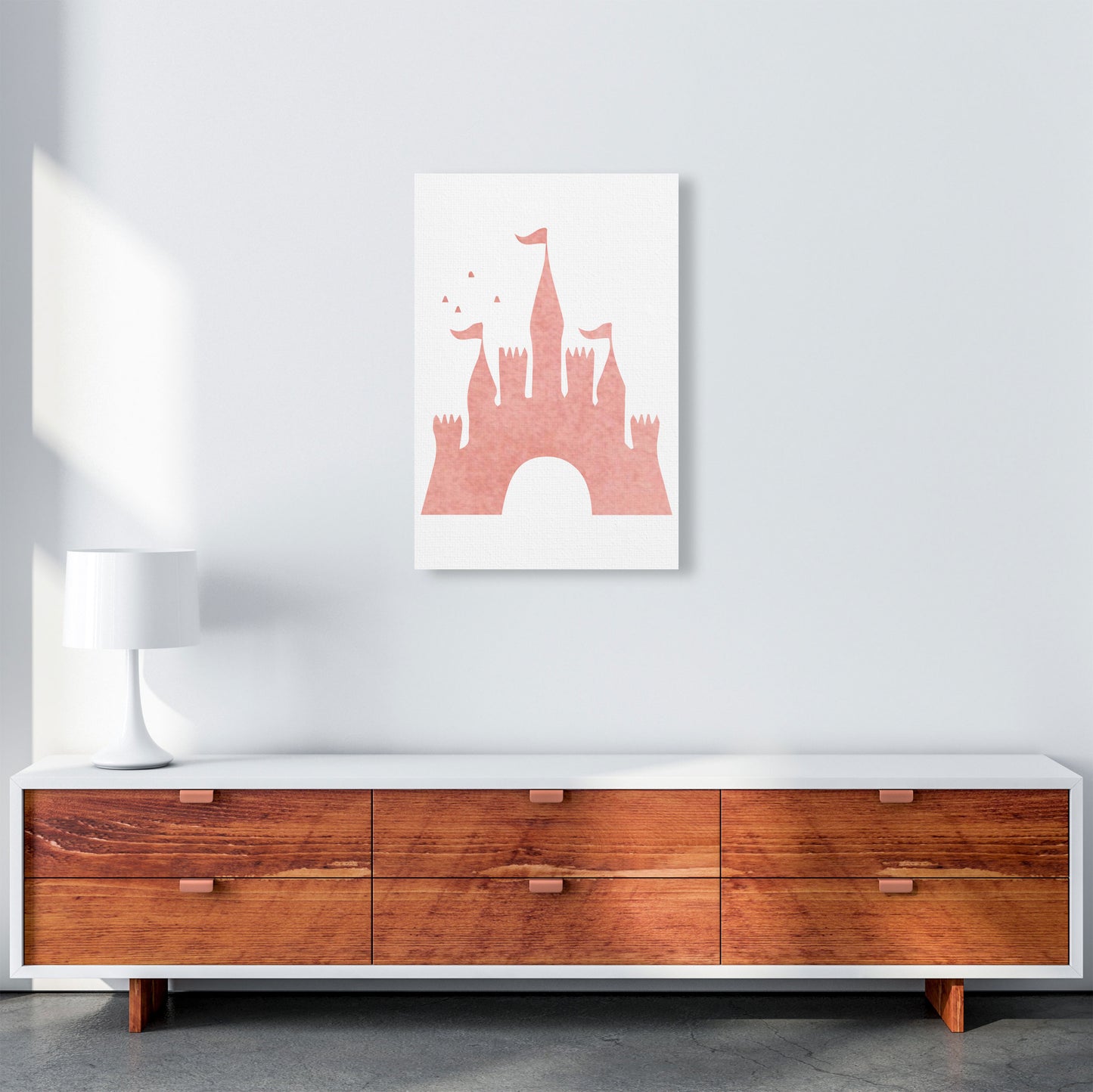 Peach Castle Watercolour Modern Print A2 Canvas