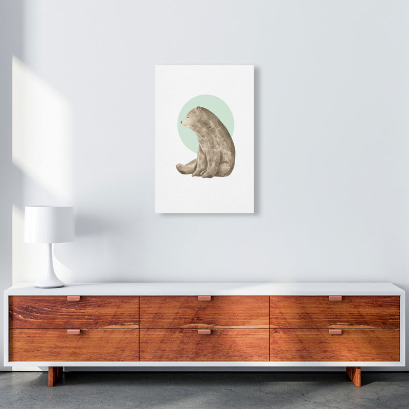Watercolour Bear With Green Circle Modern Print Animal Art Print A2 Canvas