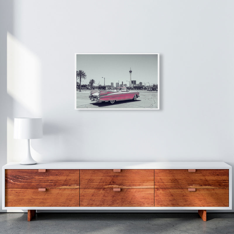 Retro Pink Car Modern Print A2 Canvas