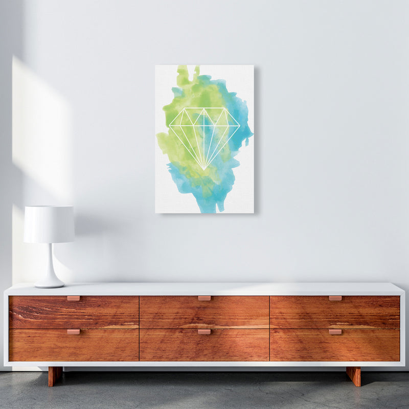 Geo Diamond Turquoise Multi Watercolour Modern Print A2 Canvas