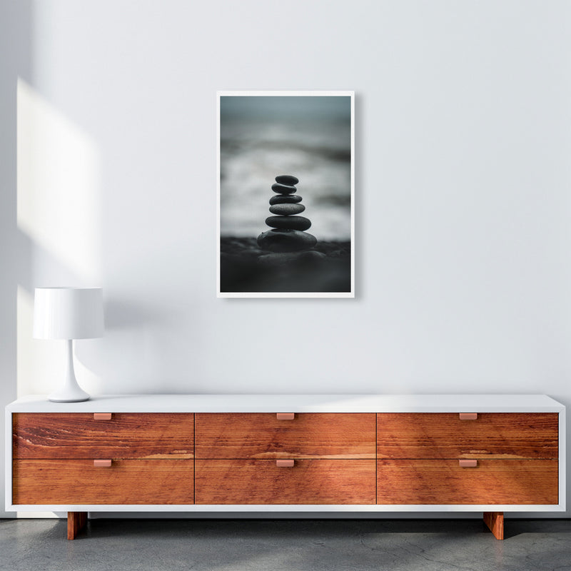 Black Pebble Stack Modern Print, Framed Botanical & Nature Art Print A2 Canvas