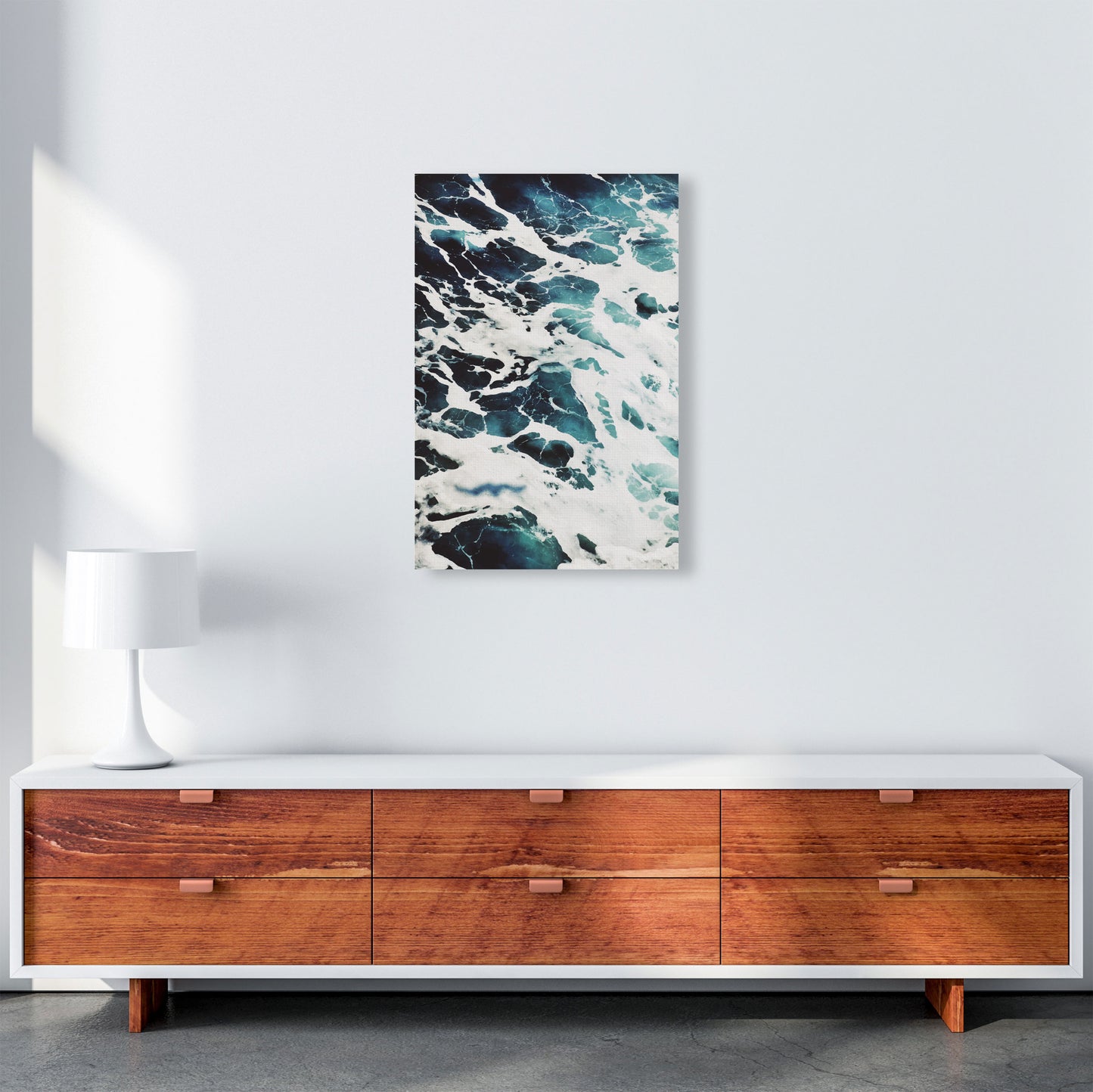 Blue White Water Modern Print, Framed Botanical & Nature Art Print A2 Canvas