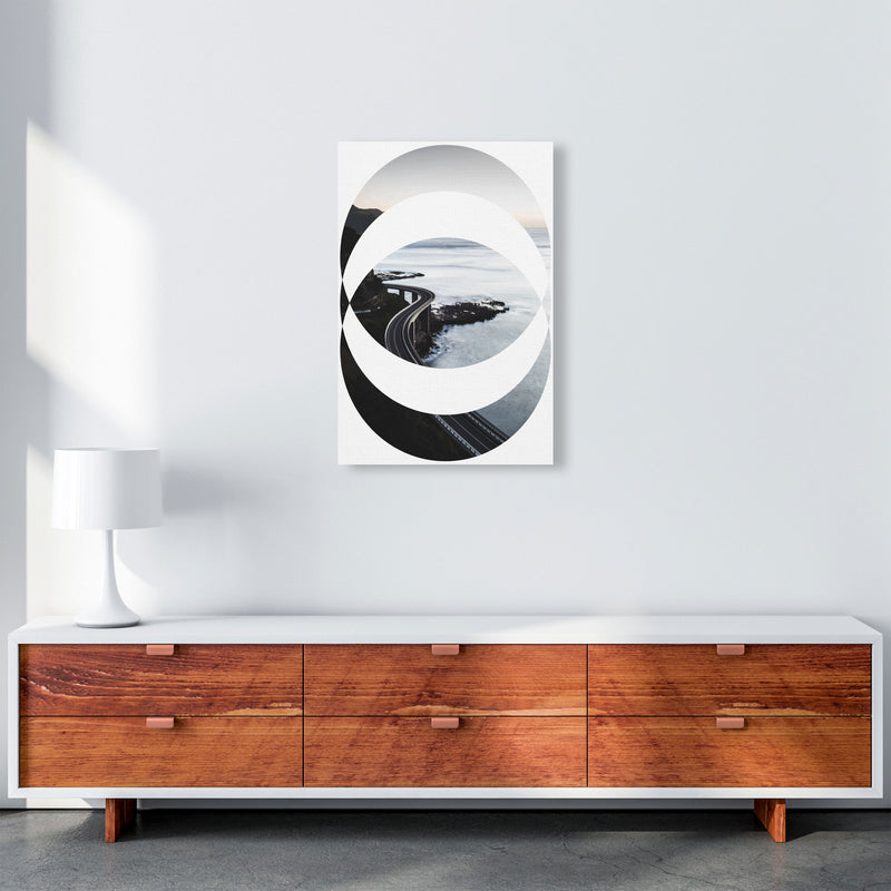 Black Road Oval Modern Print, Framed Botanical & Nature Art Print A2 Canvas