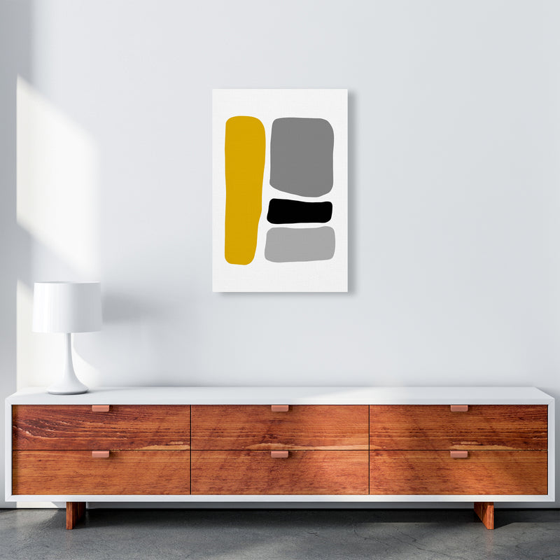 Mustard And Black Abstract Stones 1 Art Print by Pixy Paper A2 Canvas