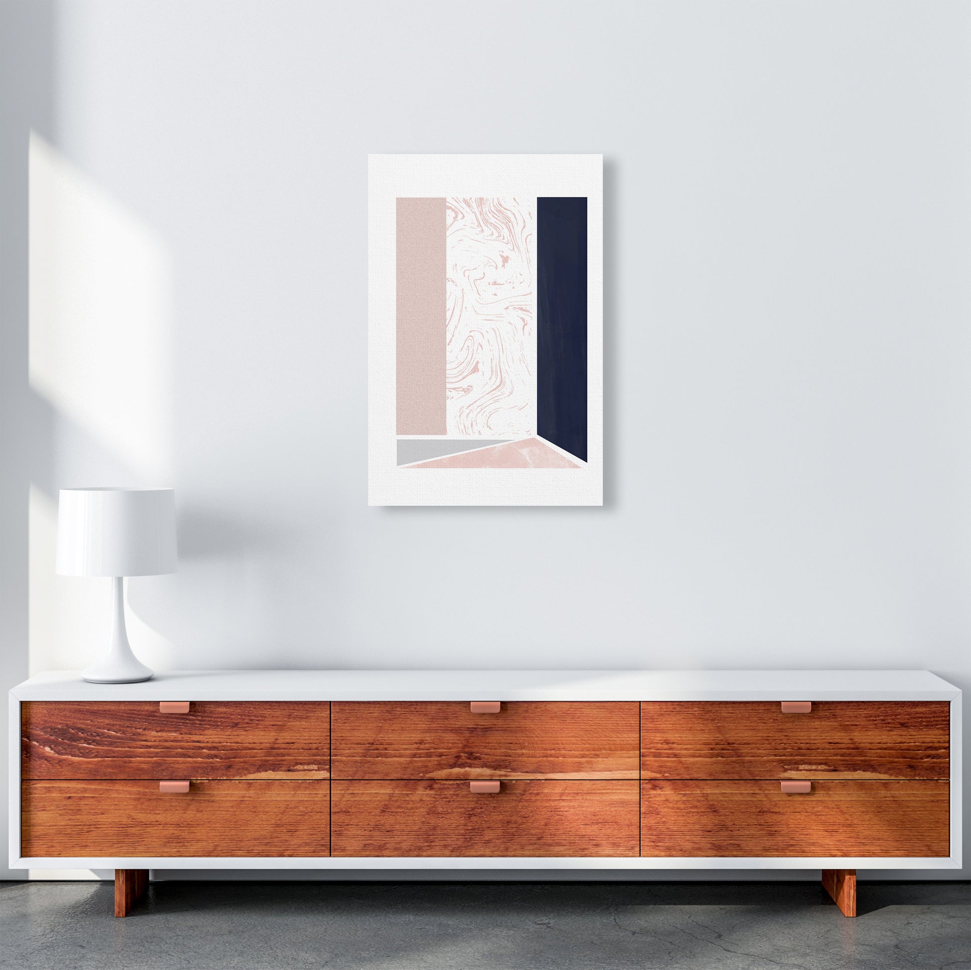 Navy And Marble Pink 2 Art Print by Pixy Paper A2 Canvas
