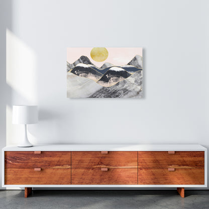 Gold Moon Navy Marble Mountains Landscape  Art Print by Pixy Paper A2 Canvas