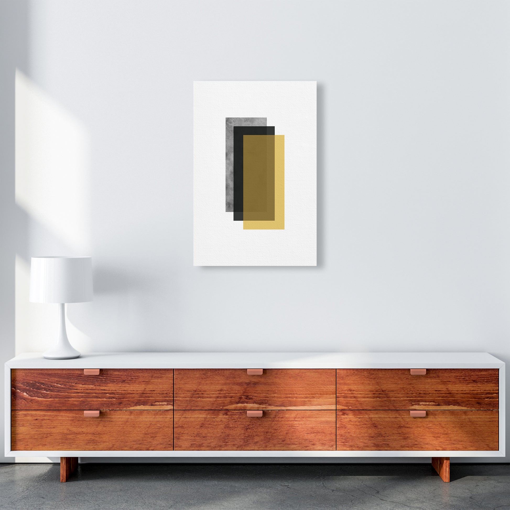 Geometric Mustard And Black Rectangles  Art Print by Pixy Paper A2 Canvas