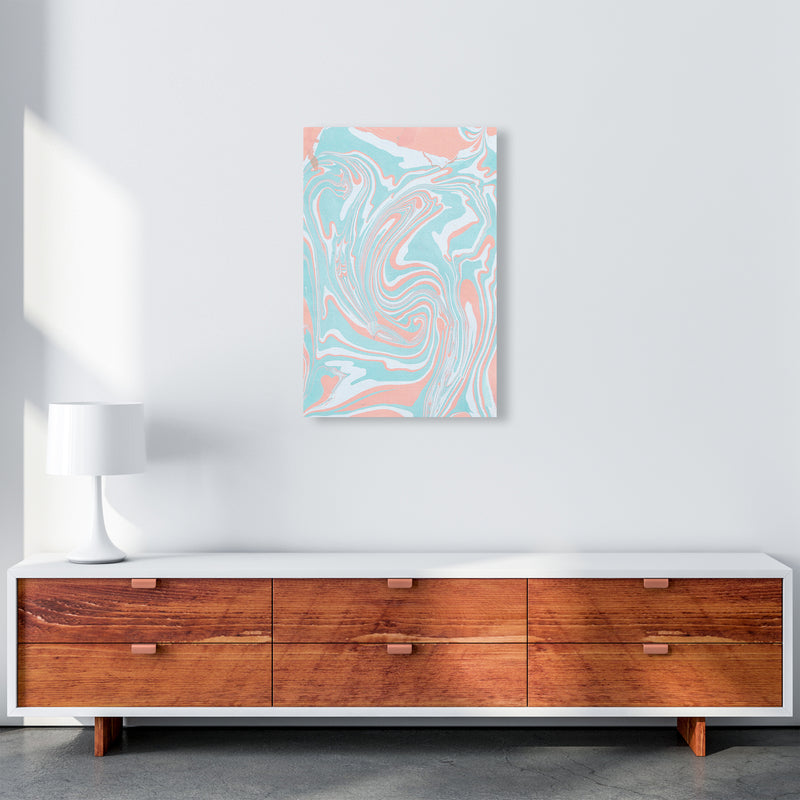 Liquid Mix Turquoise And Salmon  Art Print by Pixy Paper A2 Canvas