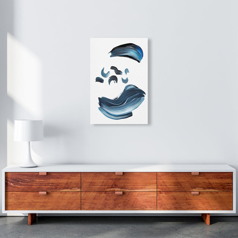 Dark Blue And Grey Paint Strokes  Art Print by Pixy Paper A2 Canvas