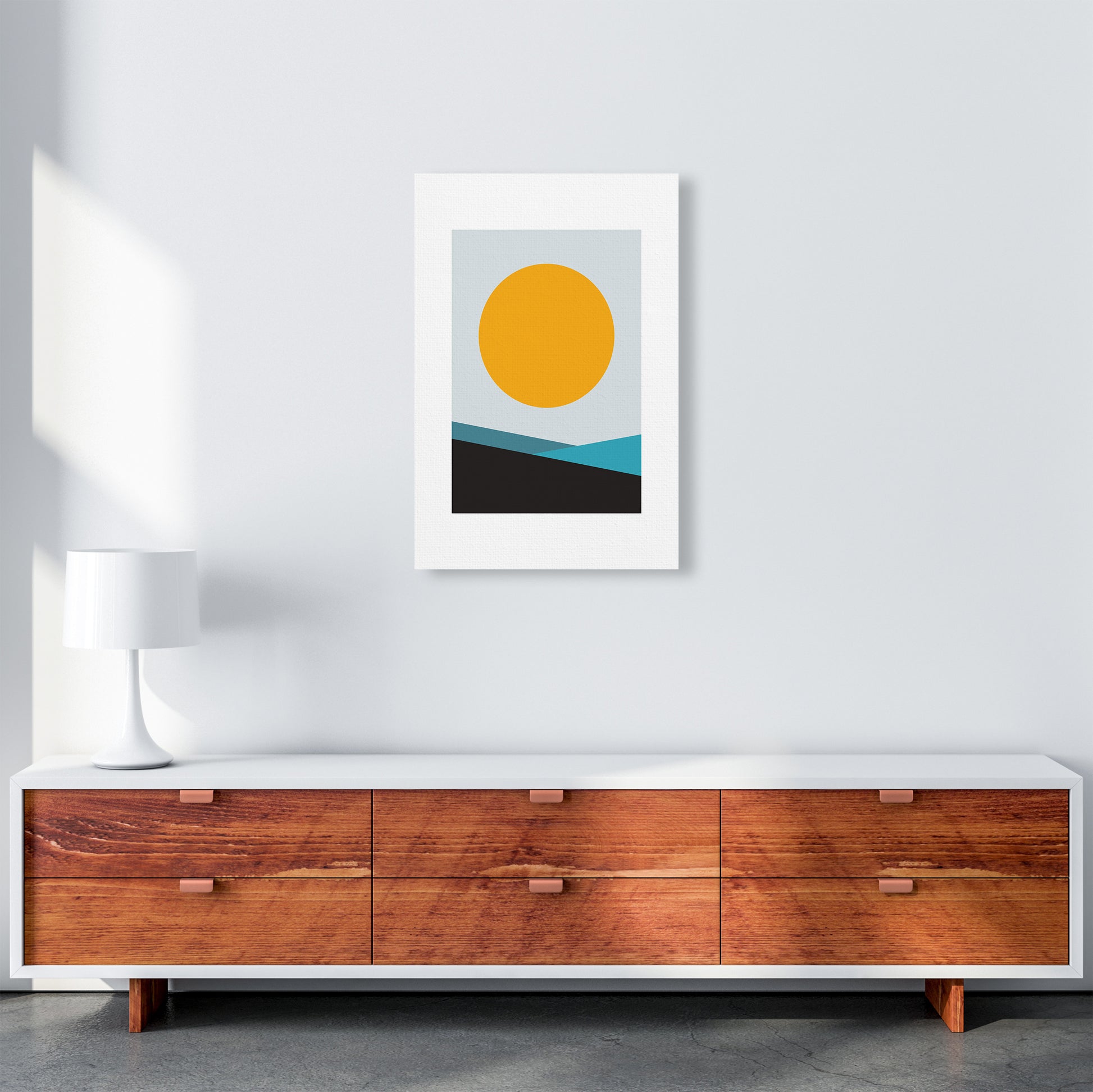 Mita Teal Big Sun N6  Art Print by Pixy Paper A2 Canvas