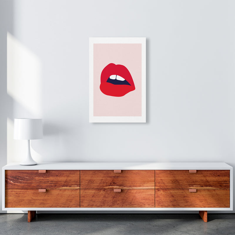 Red Lips Salmon Back  Art Print by Pixy Paper A2 Canvas