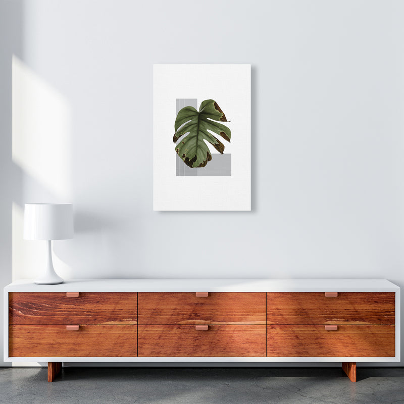 Green Leaf Grey  Art Print by Pixy Paper A2 Canvas