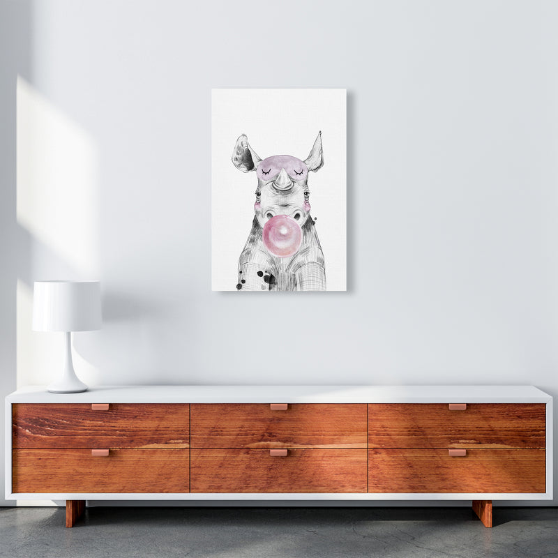 Safari Babies Rhino With Bubble  Art Print by Pixy Paper A2 Canvas