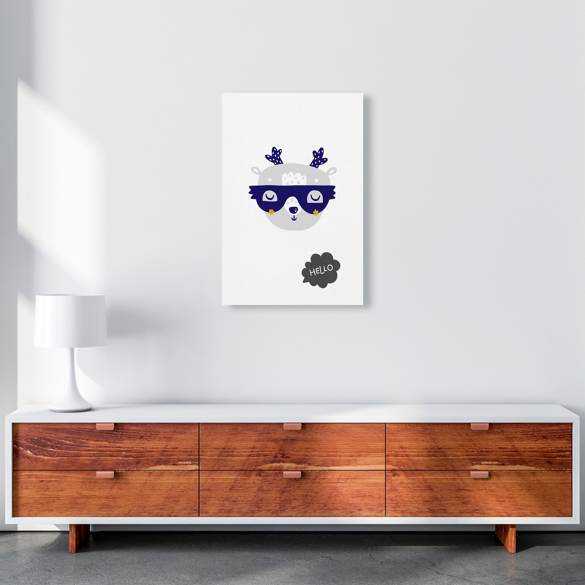 Hello Animal Navy Uper Scandi  Art Print by Pixy Paper A2 Canvas